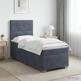 vidaXL Κρεβάτι box spring με στρώμα Σκούρο Γκρι 100 x 200 cm Βελούδο