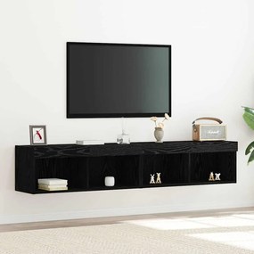 vidaXL Κάγκελα Τηλεόρασης με LED Φώτα 2 τμχ Μαύρη Δρυς 80x30x30 εκ