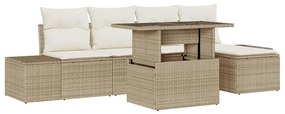 vidaXL Σετ Καναπέ Κήπου με αποθήκευση 6 pcs Μπεζ Πολυ ράταν