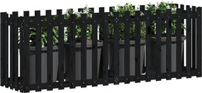 vidaXL Ζαρντινιέρα με Σχέδιο Φράχτη Μαύρη 200x50x70 εκ. Μασίφ Πεύκο