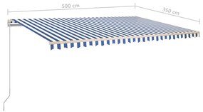 Τέντα Αυτόματη με LED &amp; Αισθ. Ανέμου Μπλε / Λευκό 5 x 3,5 μ. - Μπλε