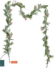 VEVOR 6.6Ft Christmas Garland with Vines Berries Olive Leaves and Light String