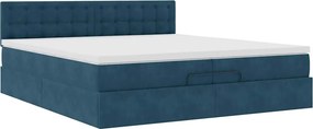 VidaXL Οθωμανικό κρεβάτι με στρώματα & LEDs Σκούρο μπλε Βελούδο