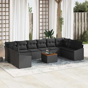 vidaXL Σετ Καναπέ Κήπου με μαξιλάρι 11 pcs Μαύρο Πολυ ράταν