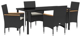 vidaXL Σετ Τραπεζαρίας Κήπου 5 Τεμαχίων με Μαξιλάρια Μαύρο Συνθετικό Ρατάν