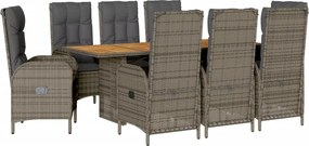 vidaXL Σετ Τραπεζαρίας Κήπου 9 τεμ. Γκρι Συνθ. Ρατάν με Μαξιλάρια