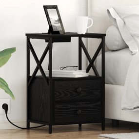 vidaXL Κομοδίνο με Σταθμό Φόρτισης 2 pcs Μαύρη δρυς Επεξεργασμένο ξύλο