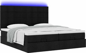 vidaXL Οθωμανικό κρεβάτι με στρώματα &amp; LEDs Μαύρο 200x200cm ύφασμα