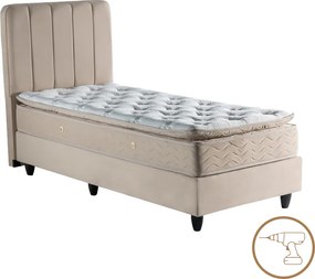 Κρεβάτι μονό Lunda pakoworld κρεμ βελούδο 90x200εκ