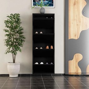 Shoe Cabinet 4 Piece Metal - Black Black