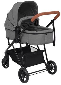 vidaXL Καροτσάκι Μωρού 2 σε 1 Ανοιχτό Γκρι / Μαύρο Ατσάλινο