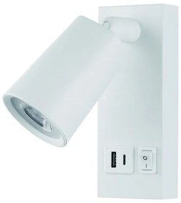 Σποτ Φωτιστικό Τοίχου LED 5W 3000K ON/OFF Υποδοχή USB Plus Eurolamp-145-22071-Λευκό 145-22071