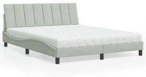 Κρεβάτι με Στρώμα Ανοιχτό Γκρι 160x200 εκ. Βελούδινο - Γκρι