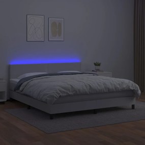 vidaXL Κρεβάτι Boxspring με Στρώμα &amp; LED Λευκό 160x200 εκ. Συνθ. Δέρμα