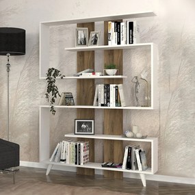 Βιβλιοθήκη Rain Megapap χρώμα λευκό - καρυδί 120x19,5x162εκ.