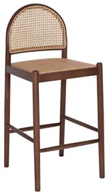 Σκαμπό Μπαρ HM9408.04 43,5x50x98cm Από Οξιά Rattan Αψίδα Πλάτη Walnut-Beige Ξύλο,Ψάθα