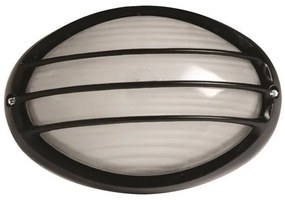 Απλίκα Τοίχου Οβάλ με Γρίλλιες IP44 L21,5xW15xH10 cm 1xE27 Αλουμίνιο Μαύρο-Γυαλί Eurolamp 147-55064