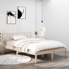 vidaXL Πλαίσιο Κρεβατιού 135 x 190 εκ. από Μασίφ Ξύλο Double