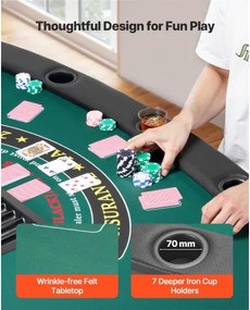 VEVOR 1828.8 mm Folding Poker Table Foldable 7 Player Casino Texas Holdem Table