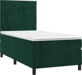 vidaXL Κρεβάτι Boxspring με Στρώμα &amp; LED Σκ. Πράσινο 80x200 εκ Βελούδο