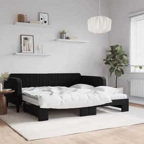 Καναπές Κρεβάτι Συρόμενος Μαύρο 100x200εκ. Βελούδινος Στρώματα - Μαύρο