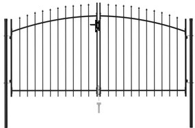 vidaXL Καγκελόπορτα Διπλή με Ακίδες Μαύρη 3 x 1,5 μ. Ατσάλινη