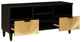 vidaXL Ντουλάπι TV Μαύρο και Χρυσό 100 x 33 x 46 εκ Μασίφ ξύλο μάνγκο