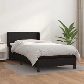 Κρεβάτι Boxspring με Στρώμα Μαύρο 90x200εκ. από Συνθετικό Δέρμα