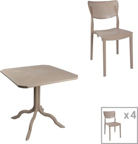 Τραπεζαρία Icon-Ignite pakoworld σετ 5τεμ PP σε cappuccino απόχρωση