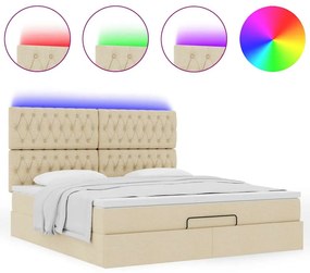 vidaXL Οθωμανικό κρεβάτι με στρώμα & LEDs Cream 180x200cm ύφασμα