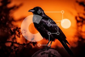 Intra Συλλεκτικό Ξύλινο Παζλ Plywood  4mm - Raven Silhouette Against Sunset Σε Ξύλινο Κουτί - Διαστάσεις: 10x10 cm – 25 κομμάτια