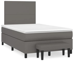 vidaXL Κρεβάτι Boxspring με Στρώμα Γκρι 120x200εκ. από Συνθετικό Δέρμα