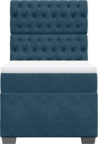 vidaXL Κρεβάτι Boxspring με Στρώμα Μπλε 100x200 εκ. Βελούδινο