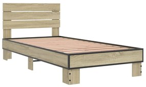 vidaXL Πλαίσιο Κρεβατιού Sonoma Δρυς 75 x 190 εκ. Επεξ. Ξύλο &amp; Μέταλλο
