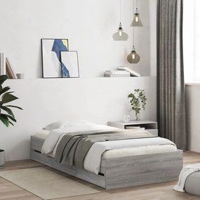 Πλαίσιο Κρεβατιού με Συρτάρια Γκρι Sonoma 75x190 εκ. Επεξ. Ξύλο - Γκρι