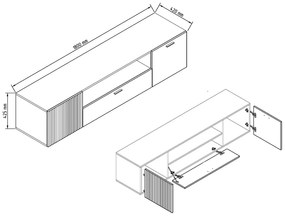 Ξύλινο Έπιπλο Τηλεόρασης DENVER Artizan Oak/Ανθρακί Μ180xΠ42.5xΥ42cm