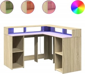 vidaXL Γραφείο με LED Sonoma δρυς 130x130x91 εκ. Επεξεργ. Ξύλο