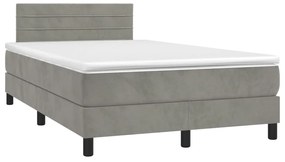 vidaXL Κρεβάτι Boxspring με Στρώμα &amp; LED Αν.Γκρι 120x190εκ. Βελούδινο