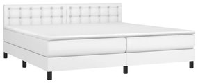 Κρεβάτι Boxspring με Στρώμα Λευκό 200x200 εκ. Συνθετικό Δέρμα - Λευκό