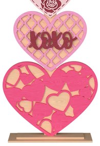 Σετ των 2 Intra απο ξύλο plywood 3mm-4mm πάχος 3D Heart Tower XOXO Διακόσμηση Αγίου Βαλεντίνου Δίασταση 15x15 cm INTRAFABR-111651698