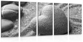 Εικόνα 5 τμημάτων Πέτρα Ζεν σε σχήμα καρδιάς σε μαύρο & άσπρο