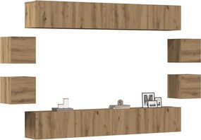 vidaXL 8 τεμαχίων σετ επίτοιχου ντουλαπιού τηλεόρασης Artisan Oak