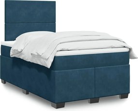 vidaXL Κρεβάτι Boxspring με Στρώμα Μπλε 120x190 εκ. Βελούδινο