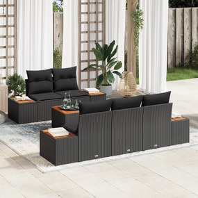 vidaXL Σετ Καναπέ Κήπου 6 Τεμαχίων Με Μαξιλάρια Μαύρο Πολυ Ρατάν Ακακία