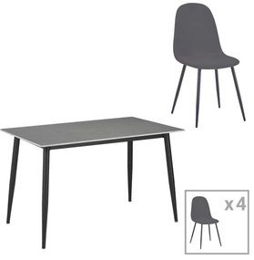 Τραπεζαρία Gustas-Bella B σετ 5τμχ γκρι μαρμάρου sintered stone-μαύρο μέταλλο 120x60x75εκ 120x60x75 εκ.