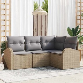 vidaXL Σετ Καναπέ Κήπου με μαξιλάρι 4 pcs Μπεζ Πολυ ράταν