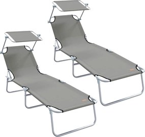 vidaXL Ξαπλώστρα 2 pcs Γκρι 58 x 188 x 77 εκ. Πολυεστέρας