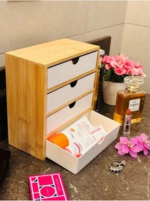 Stewehome Οργανωτής με 4 συρτάρια από μπαμπού Λευκό 9x18x19 cm