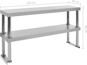 vidaXL Ράφι Επιτραπέζιο για Πάγκο Διώροφο 120x30x65 εκ. Ανοξ. Ατσάλι