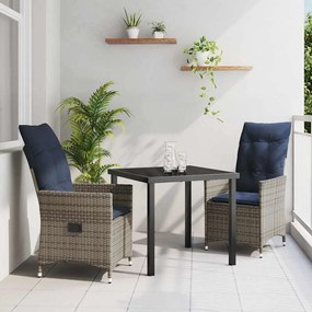 vidaXL Σέτ φαγητού για κήπο 3 pcs Γκρι συνθετικό ρατάν